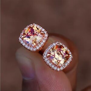 Rose Gold Halo Zircon Stud Earrings Classic Post Earrings